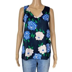 Ann Taylor Blue & Pink Floral Design Sleeveless Top Size Small Petite
